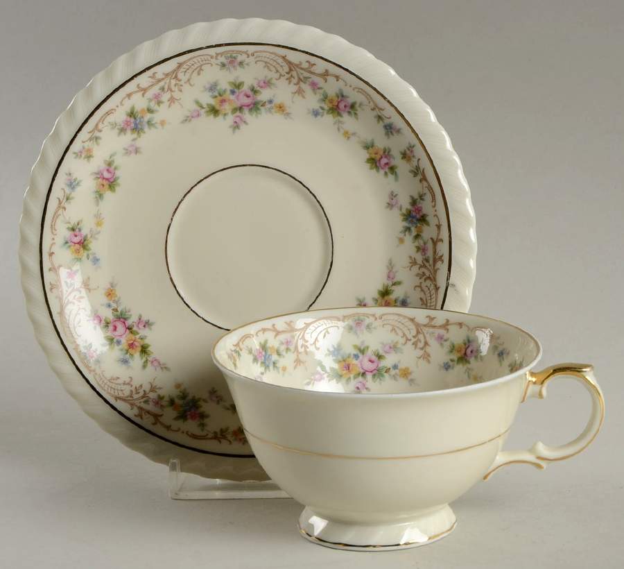 Garden Manor (Cream Background) Footed Cup & Saucer Set by Princess (Bavaria, Czech)-1