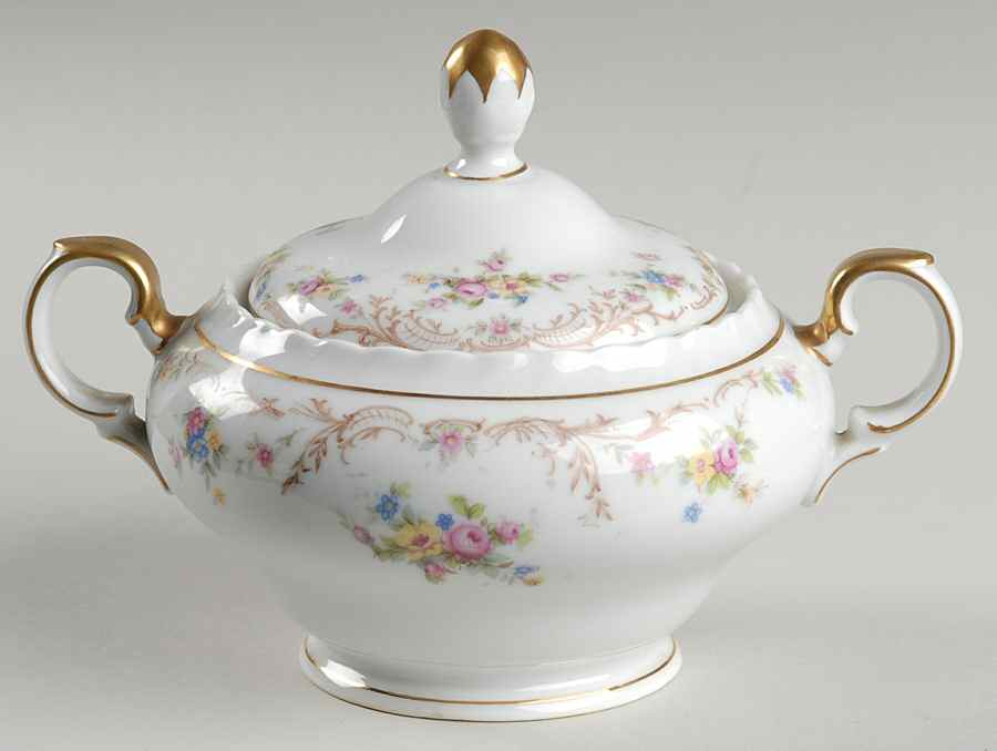 Garden Manor (White Background) Sugar Bowl & Lid by Princess (Bavaria, Czech)-1