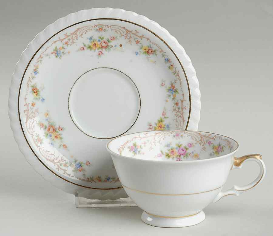 Garden Manor (White Background) Footed Cup & Saucer Set by Princess (Bavaria, Czech)-1