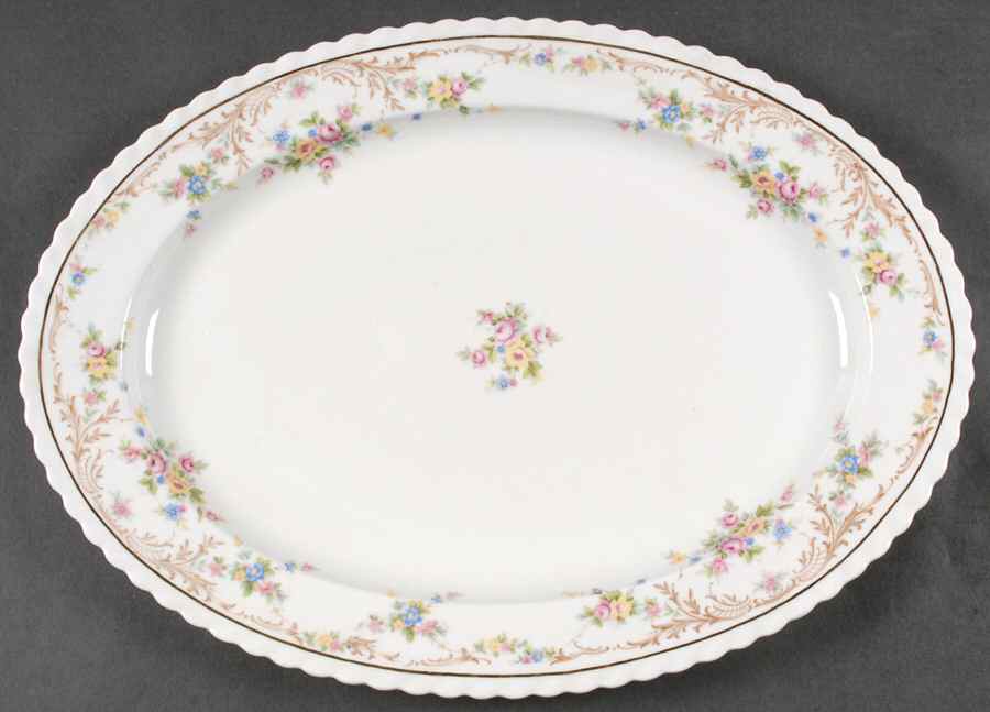 Garden Manor (White Background) 15" Oval Serving Platter by Princess (Bavaria, Czech)-1