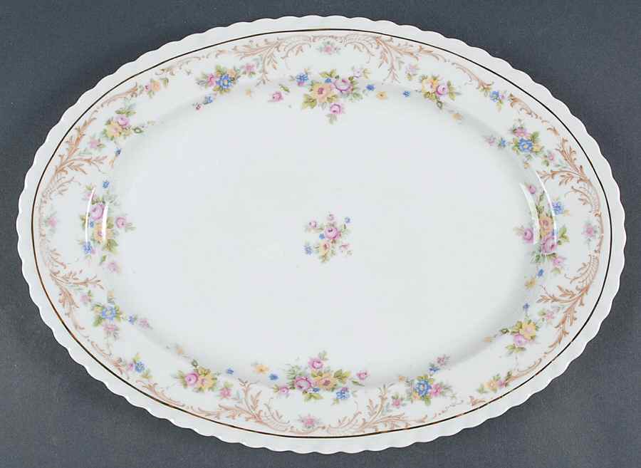 Garden Manor (White Background) 13" Oval Serving Platter by Princess (Bavaria, Czech)-1