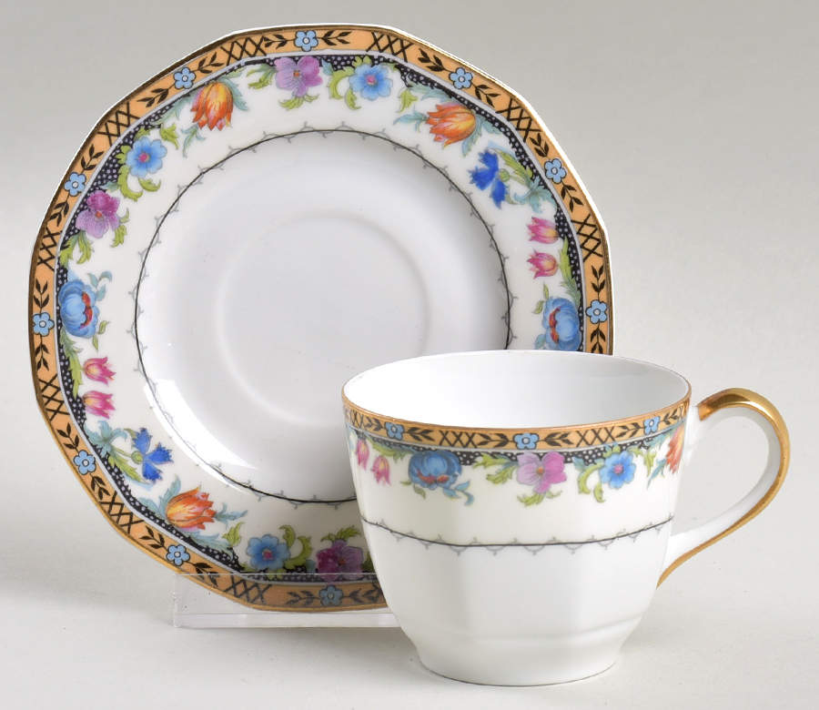 Newport (Cream & White) Flat Demitasse Cup & Saucer Set by Princess (Bavaria, Czech)-1