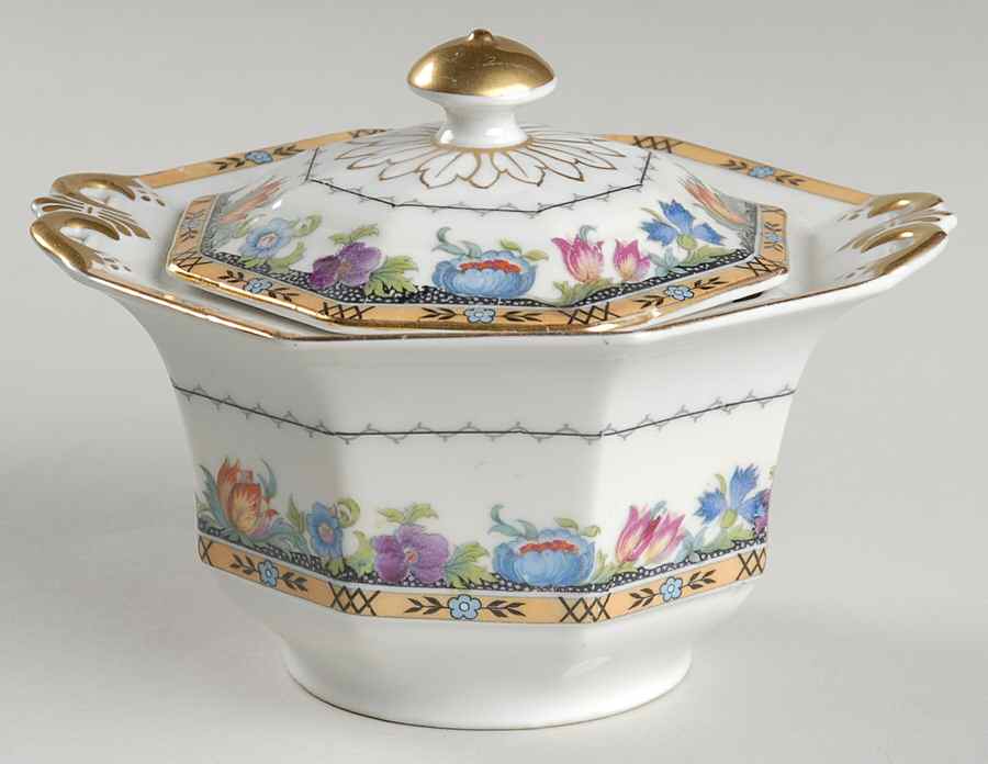 Newport (Cream & White) Sugar Bowl & Lid by Princess (Bavaria, Czech)-1
