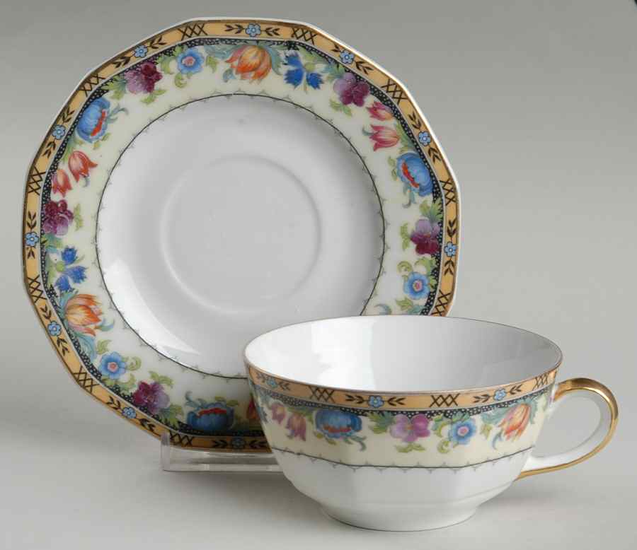 Newport (Cream & White) Flat Cup & Saucer Set by Princess (Bavaria, Czech)-1