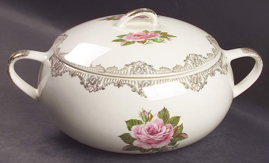 American Rose Round Covered Vegetable by Paden City-1