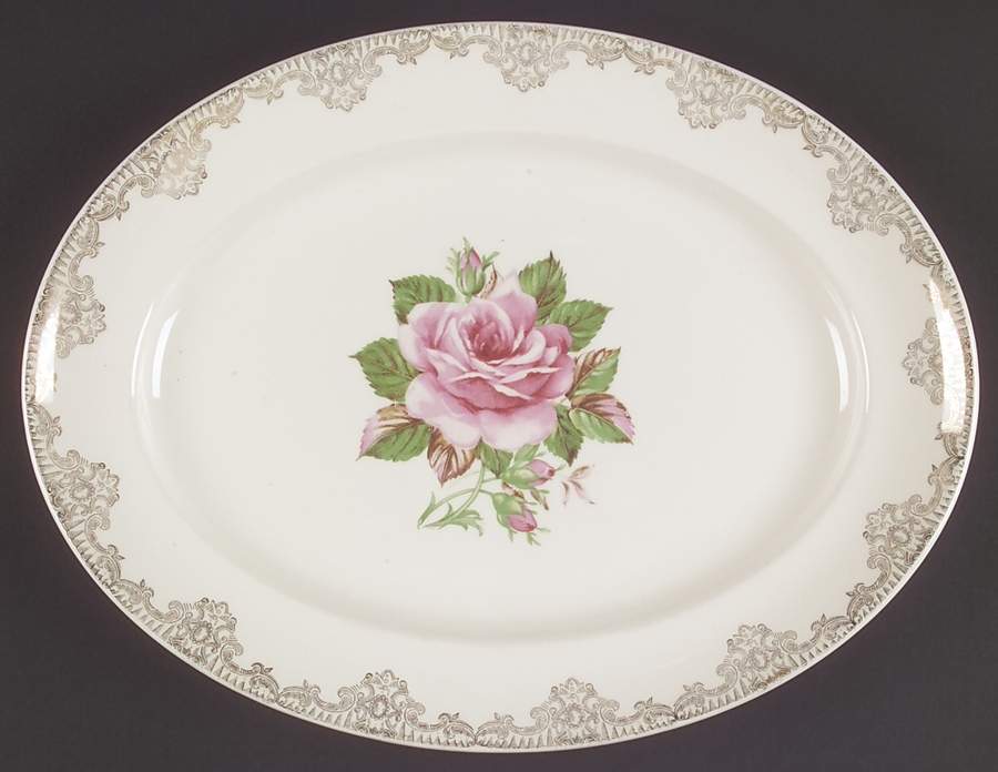 American Rose 13" Oval Serving Platter by Paden City-1