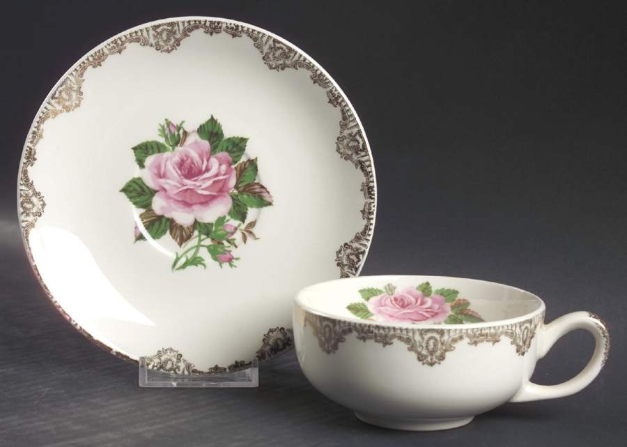 American Rose Flat Cup & Saucer Set by Paden City-1