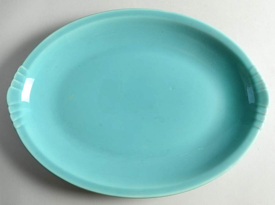Caliente Turquoise (Shell Crest) 14" Oval Serving Platter by Paden City-1