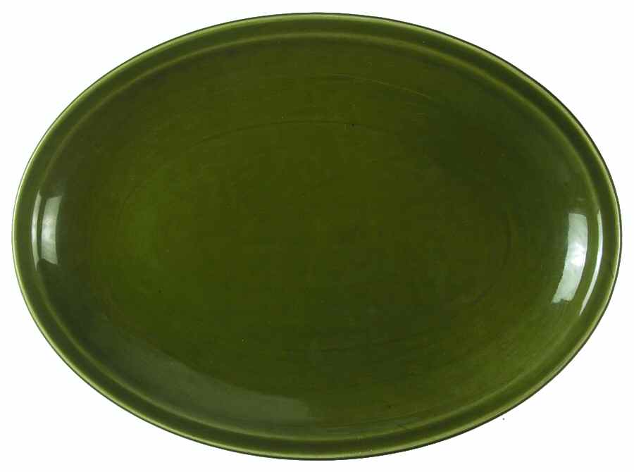 Greenbrier Dell (Dark) Green 11" Oval Serving Platter by Paden City-1