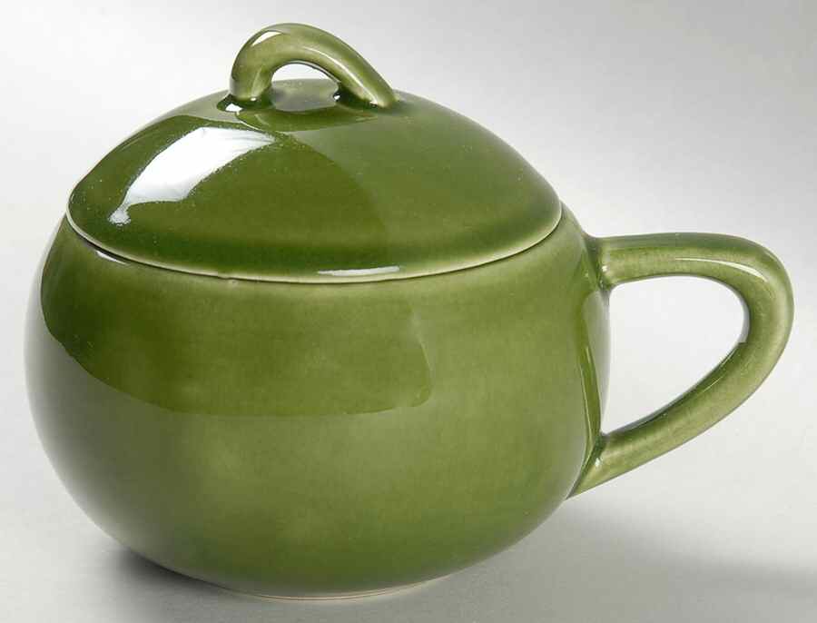 Greenbrier Dell (Dark) Green Sugar Bowl & Lid by Paden City-1