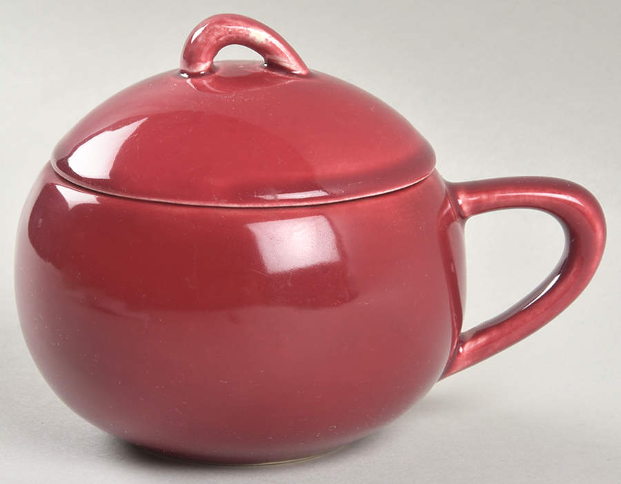 Greenbrier Burgundy Sugar Bowl & Lid by Paden City-1