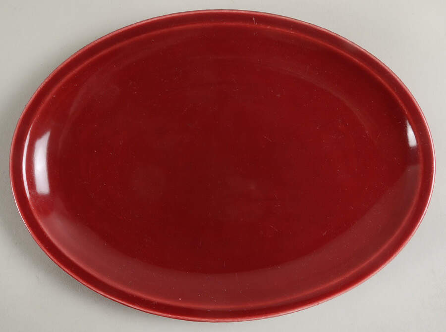 Greenbrier Burgundy 11" Oval Serving Platter by Paden City-1