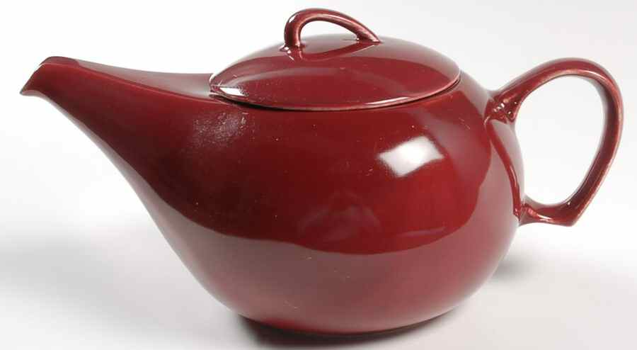 Greenbrier Burgundy Teapot & Lid by Paden City-1