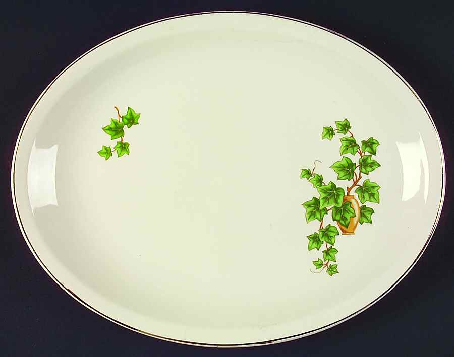 Ivy (Gold Trim On Edge) 14" Oval Serving Platter by Paden City-1