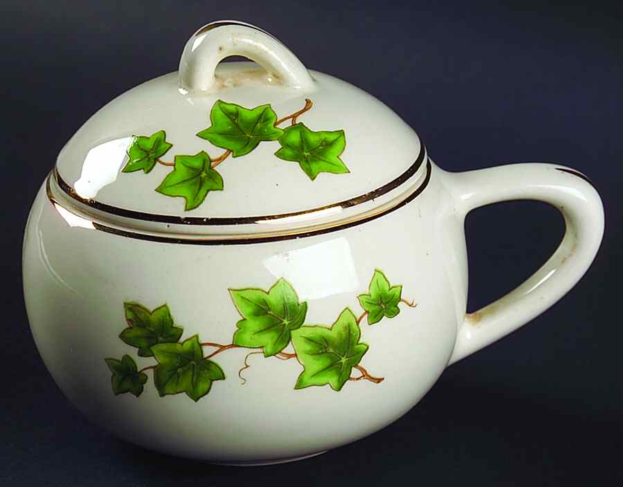 Ivy (Gold Trim On Edge) Sugar Bowl & Lid by Paden City-1