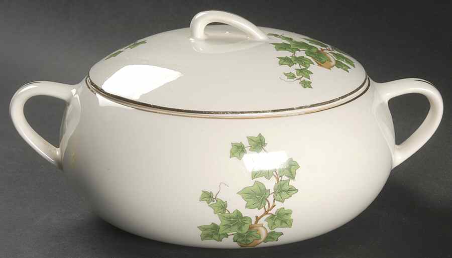 Ivy (Gold Trim On Edge) Round Covered Vegetable by Paden City-1