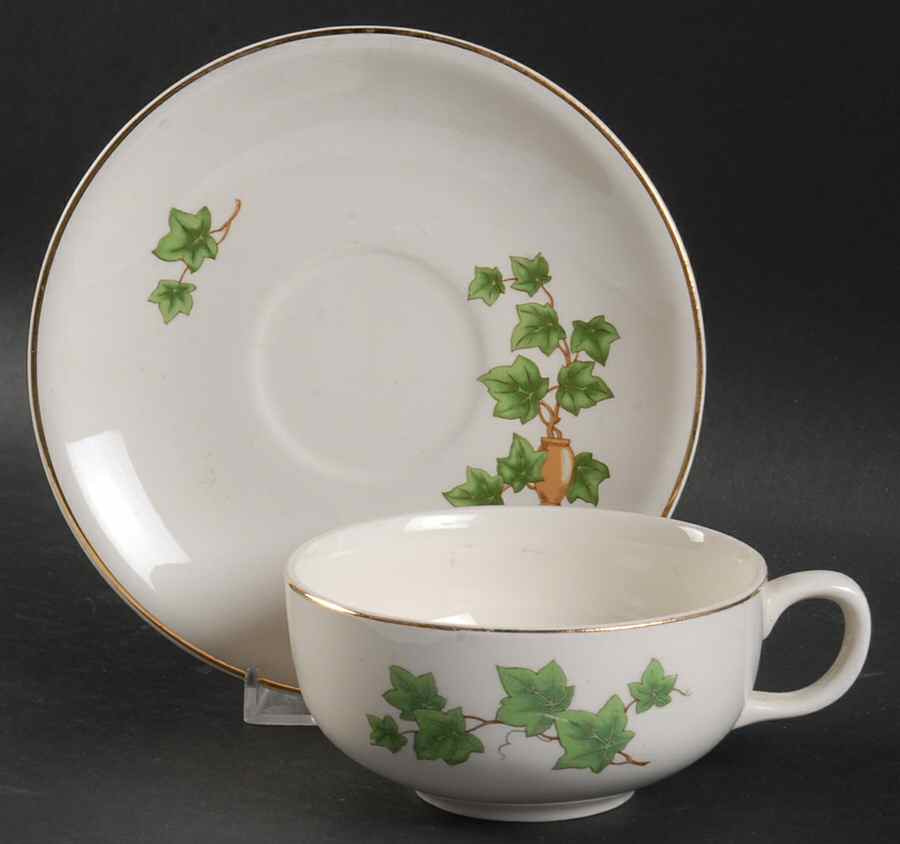 Ivy (Gold Trim On Edge) Flat Cup & Saucer Set by Paden City-1
