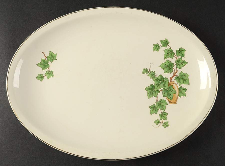 Ivy (Gold Trim On Edge) 11" Oval Serving Platter by Paden City-1