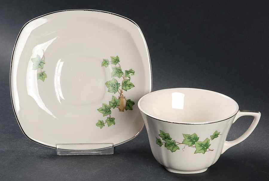 Ivy (Minion, Platinum Trim) Flat Cup & Saucer Set by Paden City-1