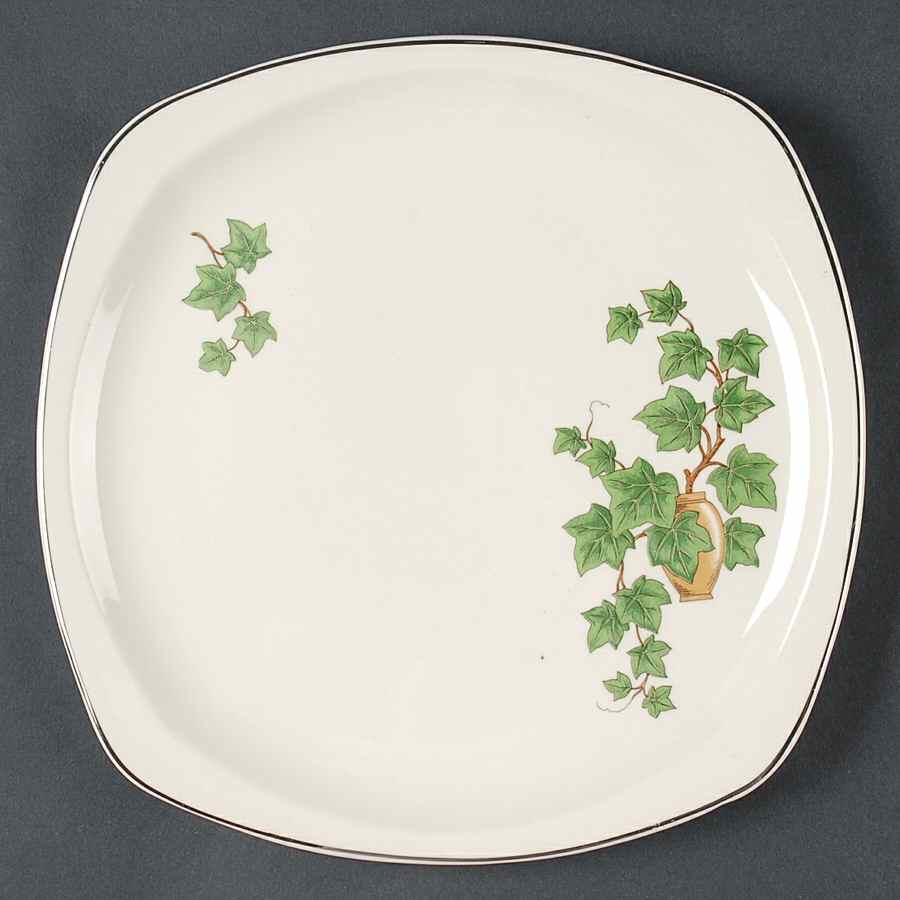 Ivy (Minion, Platinum Trim) Square Dinner Plate by Paden City-1