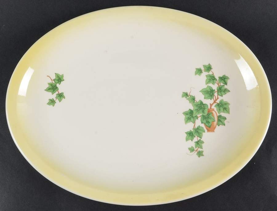 Ivy (Yellow Trim) 13" Oval Serving Platter by Paden City-1
