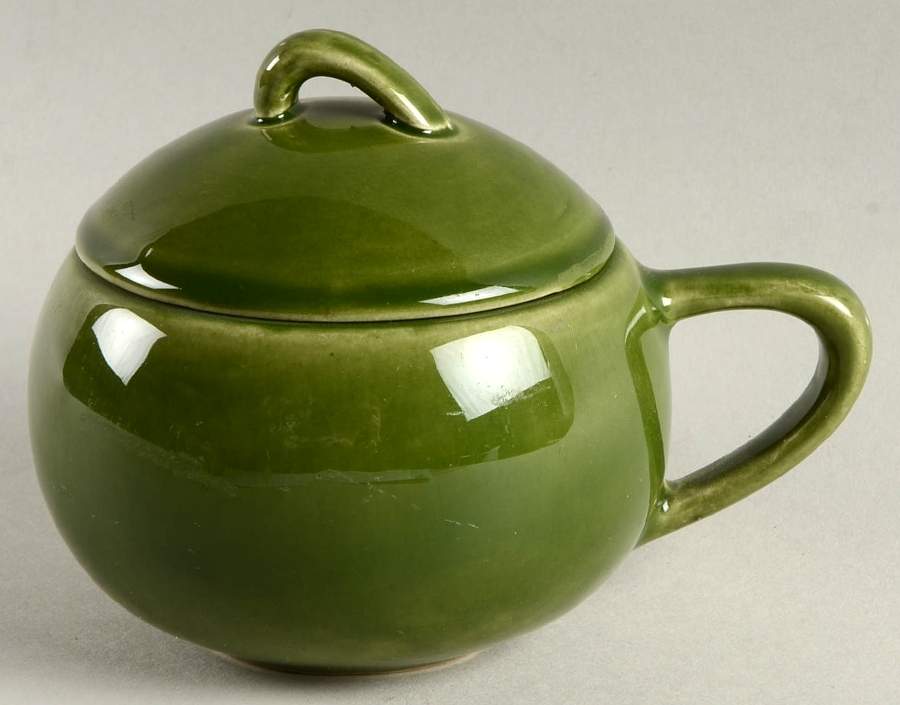 Minion Dell Green Sugar Bowl & Lid by Paden City-1