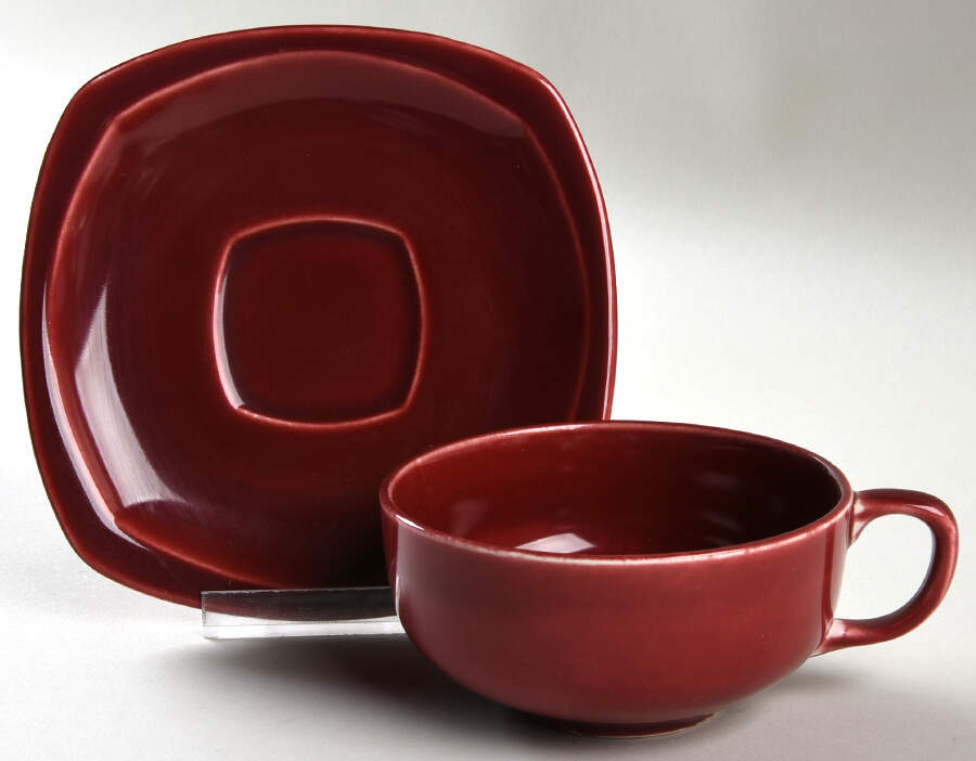 Minion Maroon Flat Cup & Saucer Set by Paden City-1