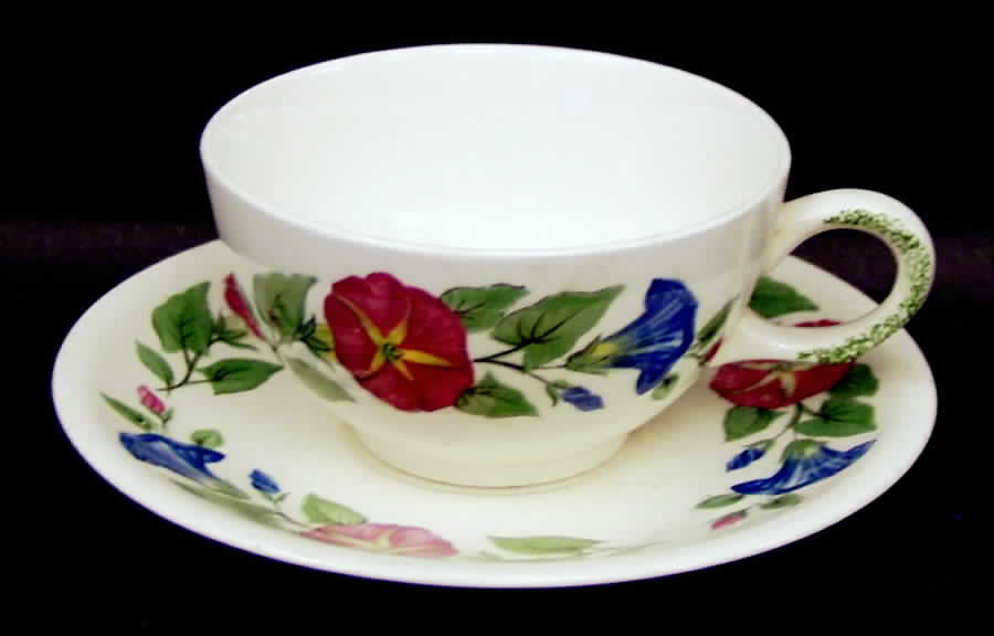 Morning Glory Flat Cup & Saucer Set by Paden City-1
