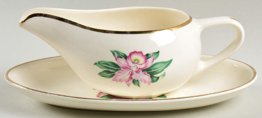 Modern Orchid Gravy Boat & Underplate/Relish by Paden City-1