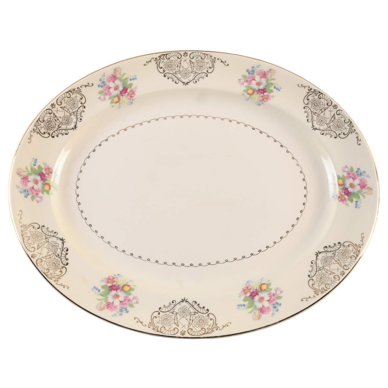 Gold Lynn 16" Oval Serving Platter by Paden City-1