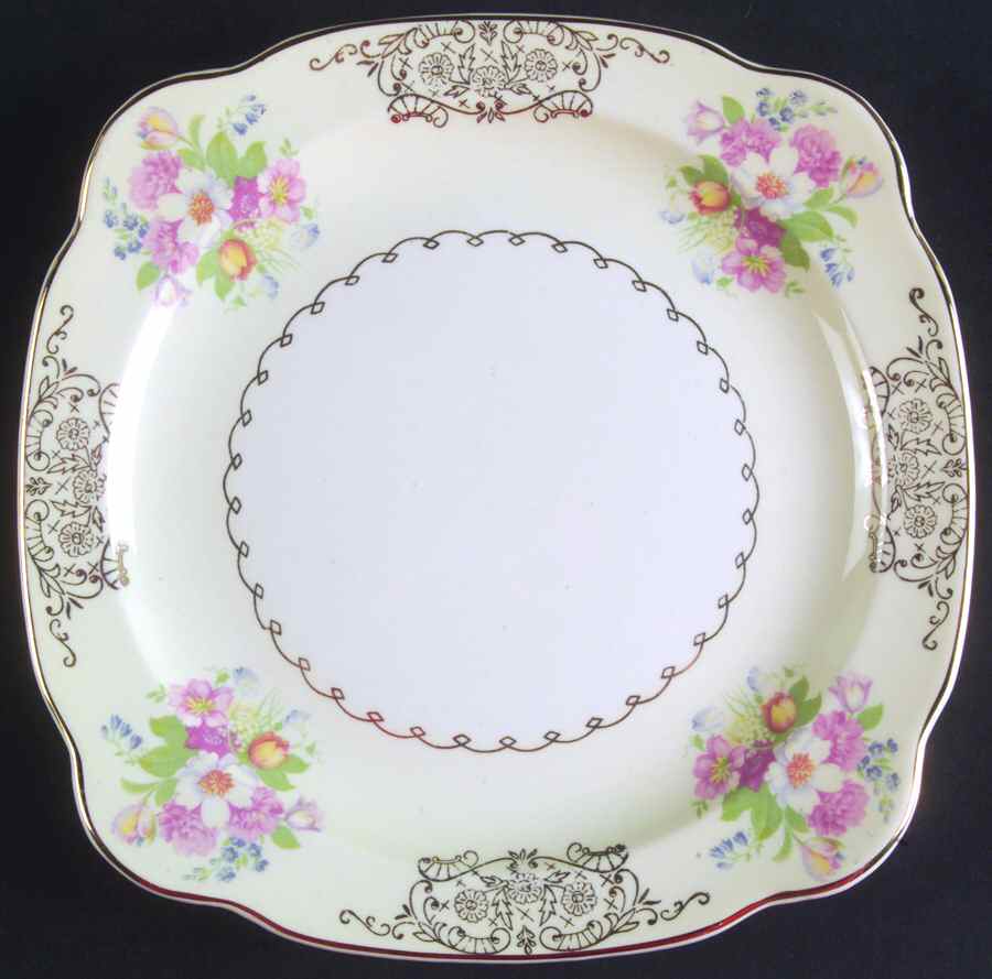 Gold Lynn Square Salad Plate by Paden City-1