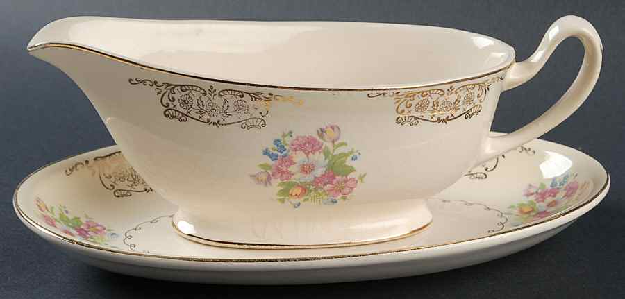 Gold Lynn Gravy Boat & Underplate/Relish by Paden City-1