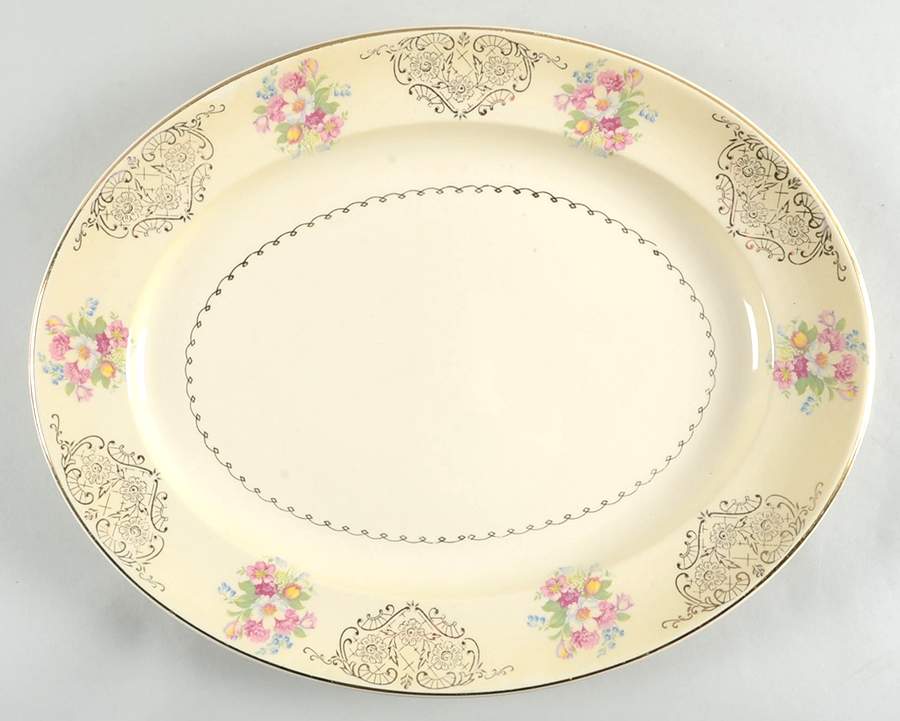 Gold Lynn 15" Oval Serving Platter by Paden City-1