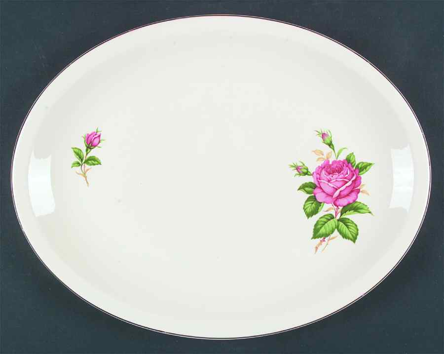 Red Rose 14" Oval Serving Platter by Paden City-1