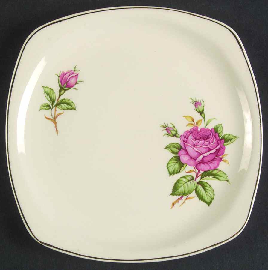 Red Rose Square Salad Plate by Paden City-1