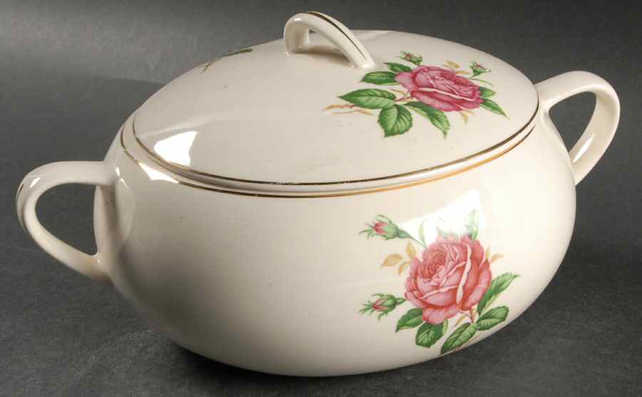 Red Rose Round Covered Vegetable by Paden City-1