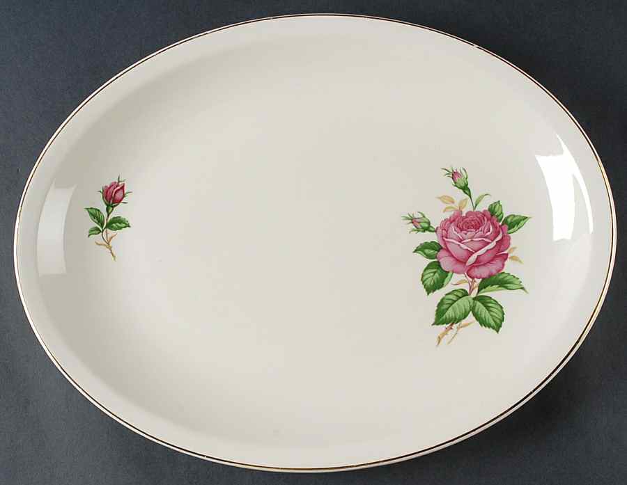 Red Rose 13" Oval Serving Platter by Paden City-1