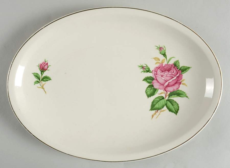 Red Rose 11" Oval Serving Platter by Paden City-1