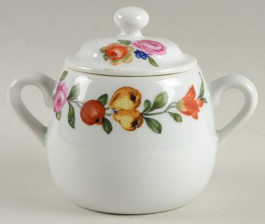 Les Quatre Saisons Sugar Bowl & Lid by Porcelaine De Paris-1