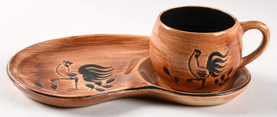 Black Rooster Snack Plate & Cup Set by Pennsbury-1