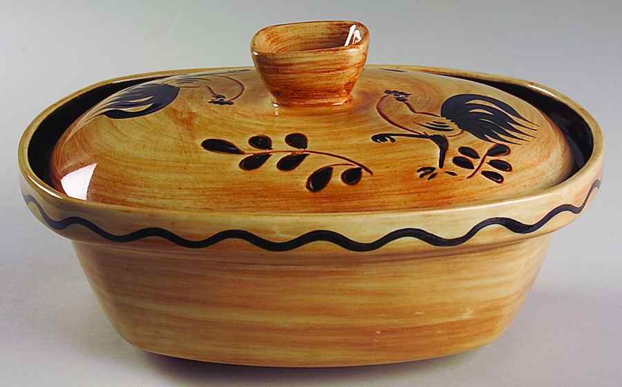 Black Rooster 2 Quart Oval Covered Casserole by Pennsbury-1