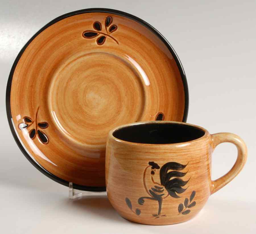Black Rooster Flat Cup & Saucer Set by Pennsbury-1