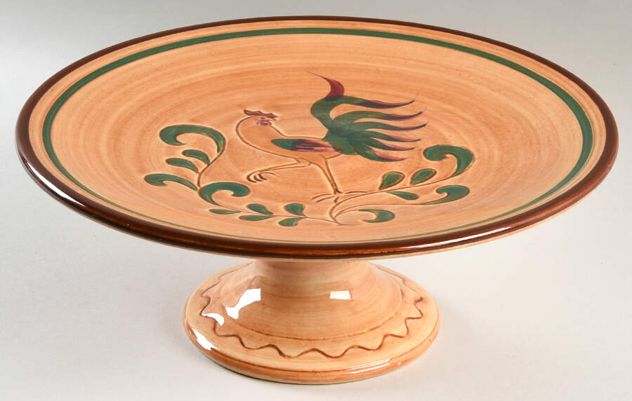 Red Rooster Footed Cake Plate by Pennsbury-1