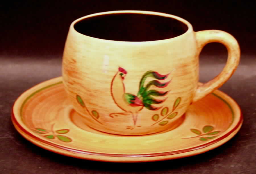 Red Rooster Flat Cup & Saucer Set by Pennsbury-1