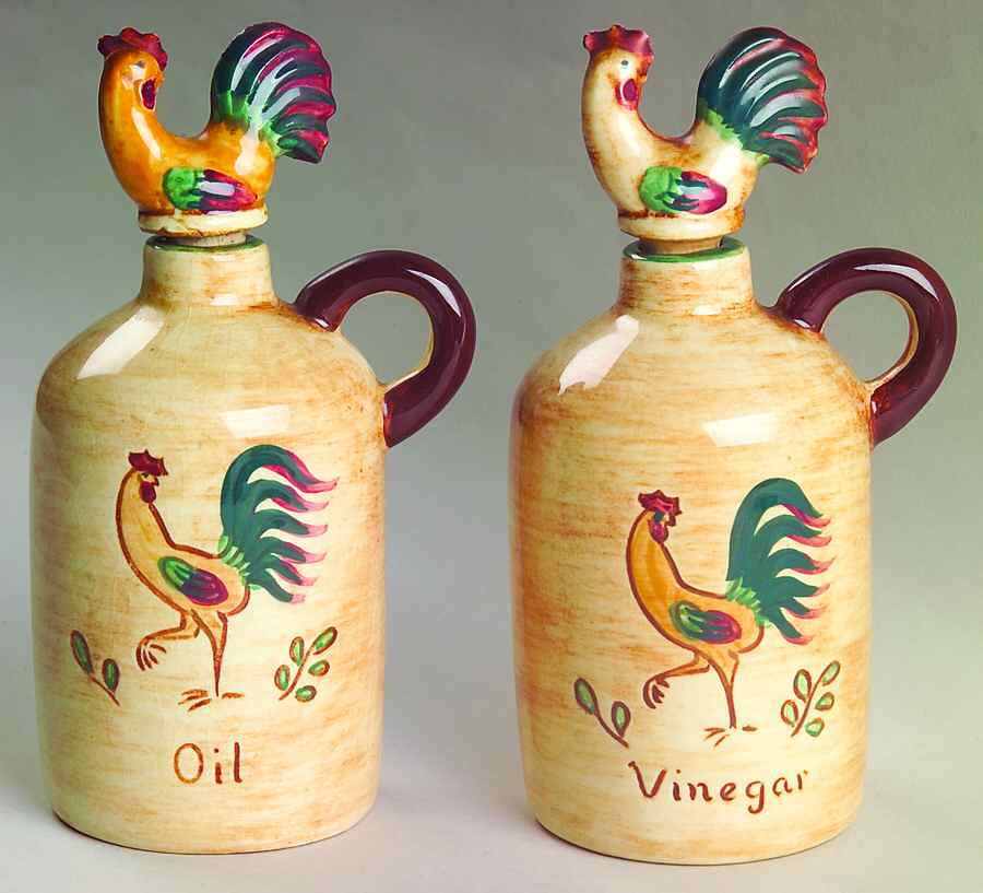 Red Rooster Vinegar and Oil Set with Stoppers by Pennsbury-1