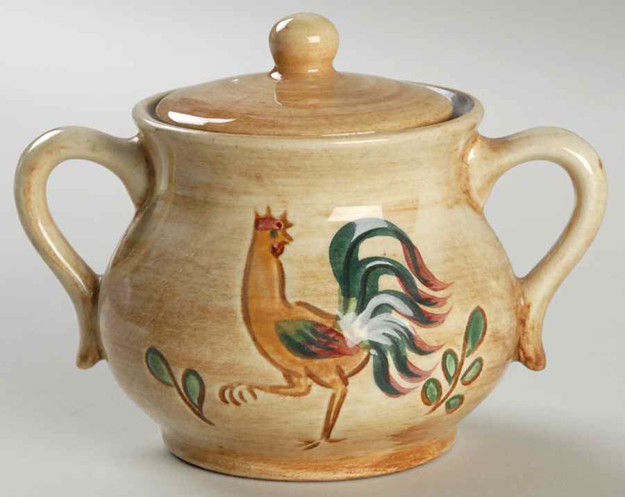 Red Rooster Sugar Bowl & Lid by Pennsbury-1