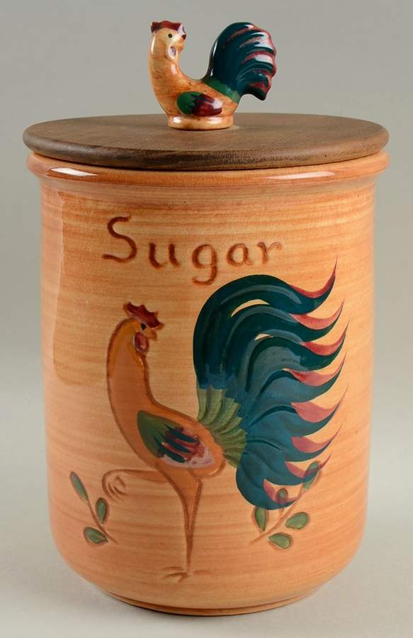Red Rooster Sugar Canister & Wood Lid by Pennsbury-1
