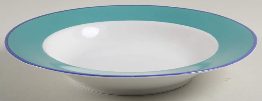Two Tone (Green Rim) Large Rim Soup Bowl by Pier 1-1