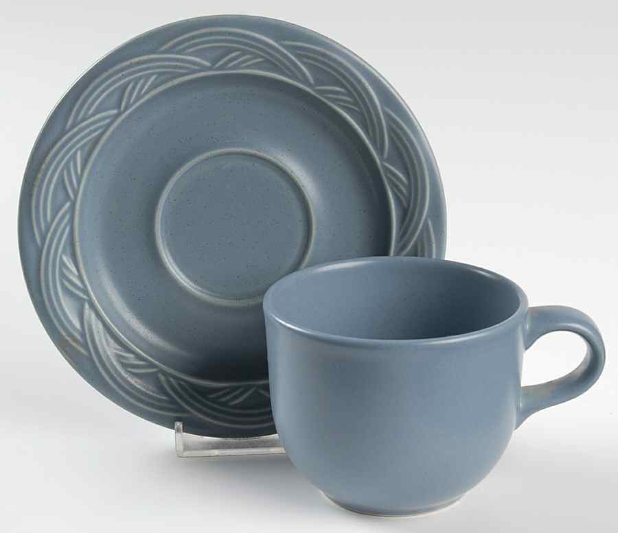 Acadia Bay Blue Flat Cup & Saucer Set by Pfaltzgraff-1