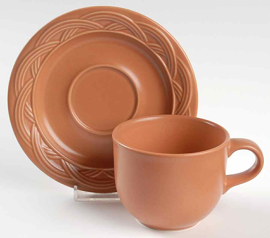 Acadia Sienna Flat Cup & Saucer Set by Pfaltzgraff-1